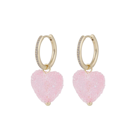 Sugar hearts pendant ear g/light pink