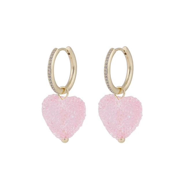 Sugar hearts pendant ear g/light pink