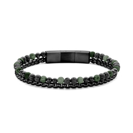 Frank 1967 stål armbånd svart 4mm grønne perler/mix