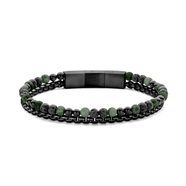 Frank 1967 stål armbånd svart 4mm grønne perler/mix