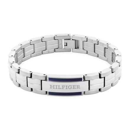 Herre panser stål armbånd med plate & blå stripe Tommy Hilfiger 20cm