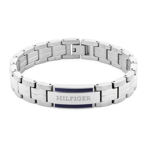 Herre panser stål armbånd med plate & blå stripe Tommy Hilfiger 20cm