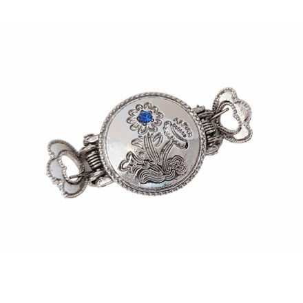 Hårklype bunad Ida stor oksidert sølvfarget med blå stein