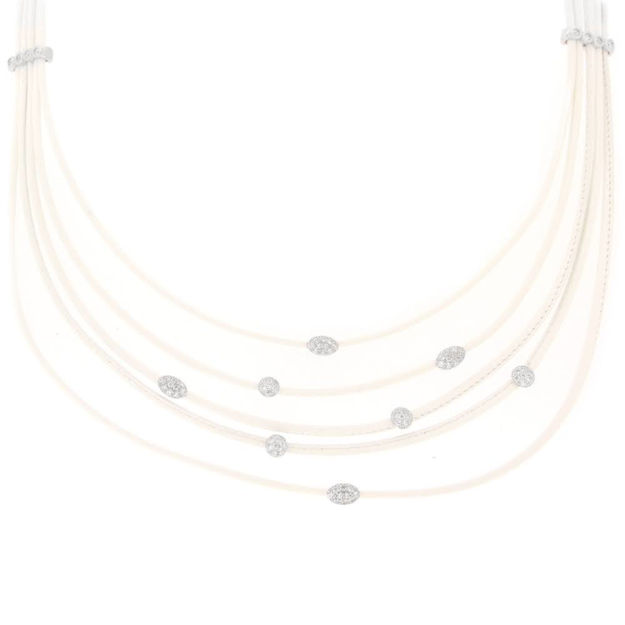 Sølv halssmykke hvitt skinn & blanke cubic zirconia 48cm