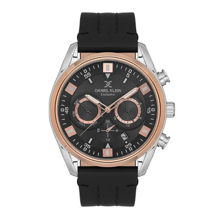 Daniel Klein Exclusive herreur stål klokke med sort skive & sort skinnreim