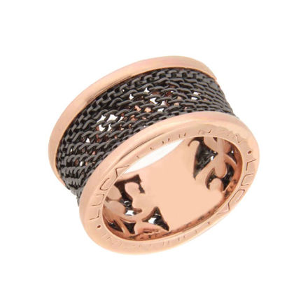 RING SØLV ROSE 11MM BRED SVART MESH