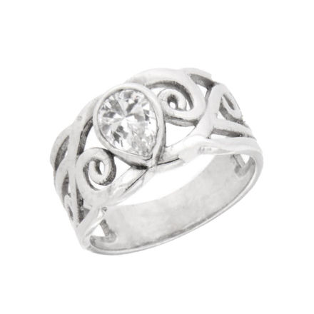 Rhodinert sølv ring cubic zirconia dråpe 10mm