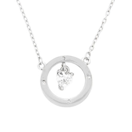 Rhodinert sølv halssmykke sirkel & blank cubic zirconia