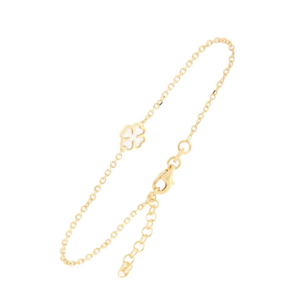 Forgylt sølv armbånd hvit firkløver 8mm, 16+3cm