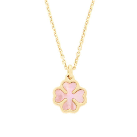 Forgylt sølv halssmykke rosa firkløver 8mm, 40+5cm