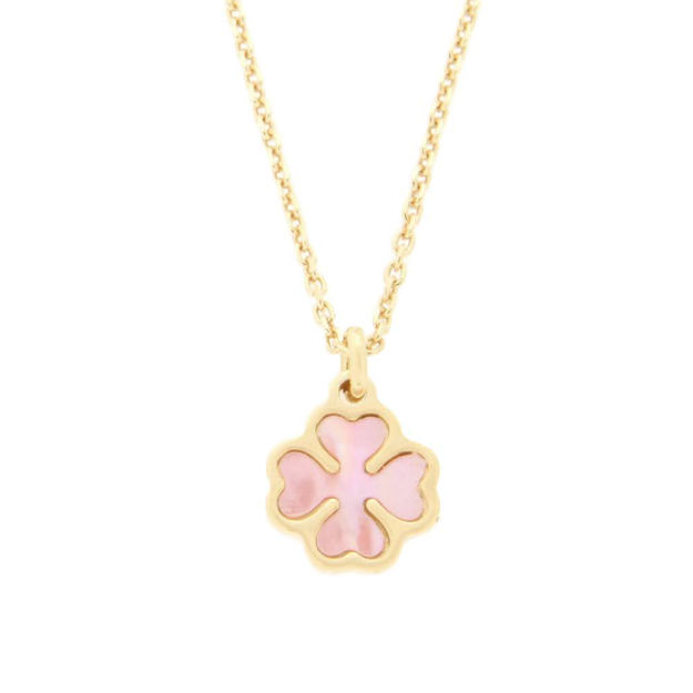 Forgylt sølv halssmykke rosa firkløver 8mm, 40+5cm