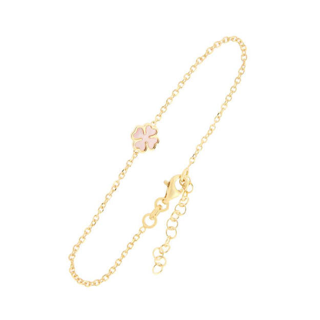 Forgylt sølv armbånd rosa firkløver 8mm 16+3cm