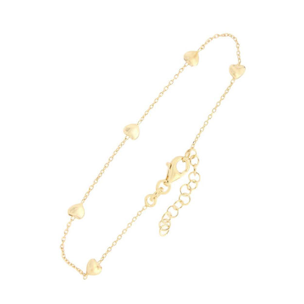 Forgylt sølv armbånd 5 hjerter 16+3cm