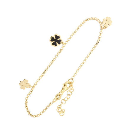 Forgylt sølv armbånd svart firkløver 8mm 16+3cm