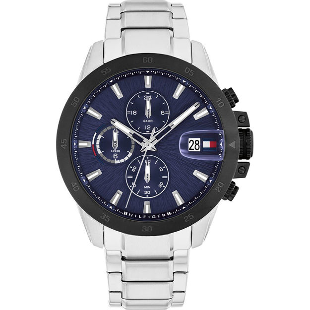 Tommy Hilfiger herreur stål 43mm blå skive & stål lenke, 5atm