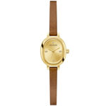 Guess Ladies Bejeweled gullfarget stål 21mm 10 ATM champagne skive & brun skinnreim