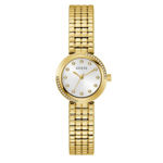Guess Ladies Bejeweled gullfarget stål 28mm 30 ATM hvit skive