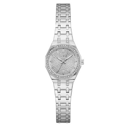 Guess Ladies Bejeweled stål 25mm 30 ATM sølvfarget skive