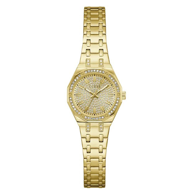 Guess Ladies Bejeweled stål & gull 25mm 30 ATM gullfarget skive