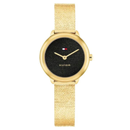 Tommy Hilfiger dameur gullfarget stål 26mm 3 ATM svart skive