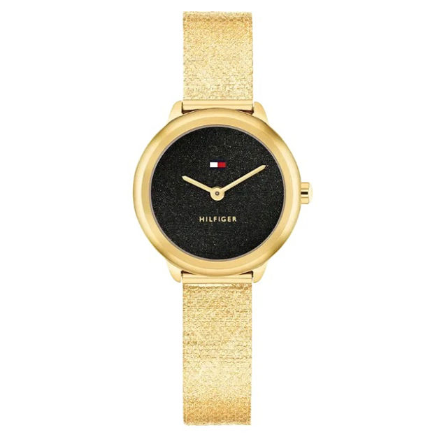 Tommy Hilfiger dameur gullfarget stål 26mm 3 ATM svart skive