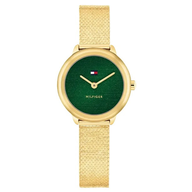 Tommy Hilfiger dameur gullfarget stål 26mm 3 ATM grønn skive
