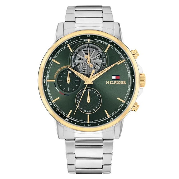 Tommy Hilfiger herreur gull & stål 50M grønn skive & stål lenke 44mm
