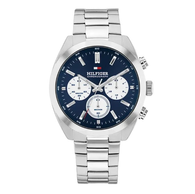 Tommy Hilfiger herreur stål blå skive & stål lenke 40mm 50 ATM