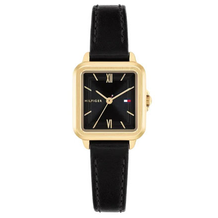 Tommy Hilfiger dameur stål & gull 24mm 3 ATM svart skive & skinn reim