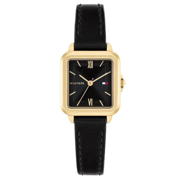 Tommy Hilfiger dameur stål & gull 24mm 3 ATM svart skive & skinn reim