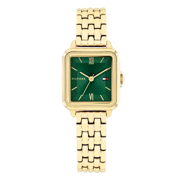 Tommy Hilfiger dameur stål & gull 24mm 3 ATM grønn skive, lenke