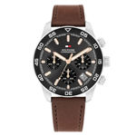 Tommy Hilfiger herreur stål 50M grå skive & brun skinnreim 41mm