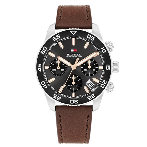 Tommy Hilfiger herreur stål 50M grå skive & brun skinnreim 41mm