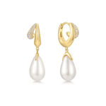 Ania Haie gold sparkling duet shell pearl drop hoop earrings 8mm 