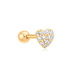 Ania Haie gold pave heart barbell single earring 4mm