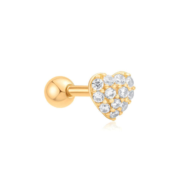 Ania Haie gold pave heart barbell single earring 4mm