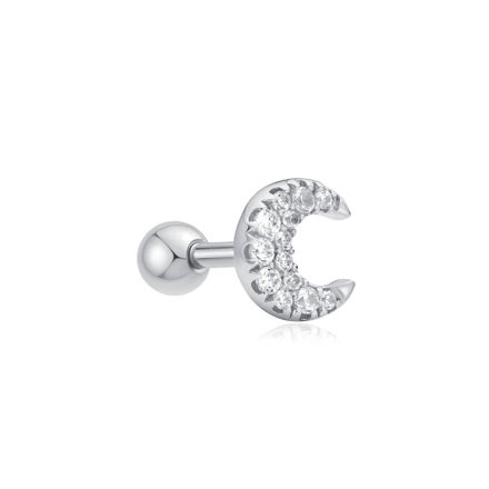 Ania Haie silver pave crescent moon barbell single earring 6mm