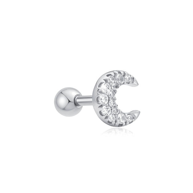 Ania Haie silver pave crescent moon barbell single earring 6mm