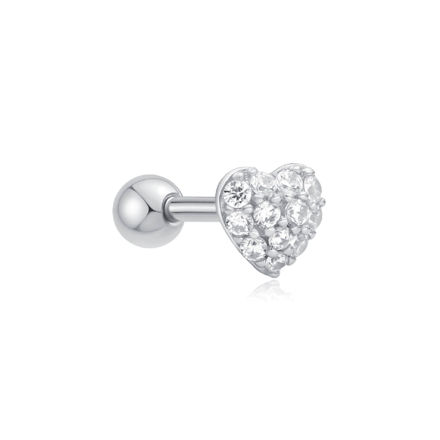 Ania Haie silver pave heart barbell single earring 4mm
