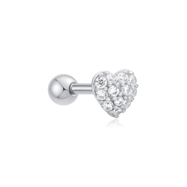 Ania Haie silver pave heart barbell single earring 4mm