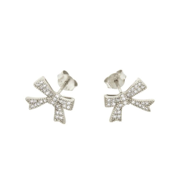 Rhodinert sølv øredobber CAIA sløyfe med blanke Cubic Zirconia