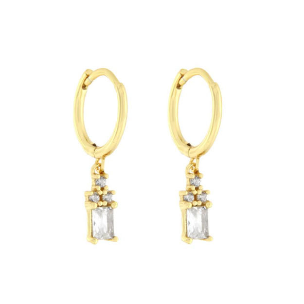 Forgylt sølv øreringer CAIA 11,5mm - heng med blanke Cubic Zirconia