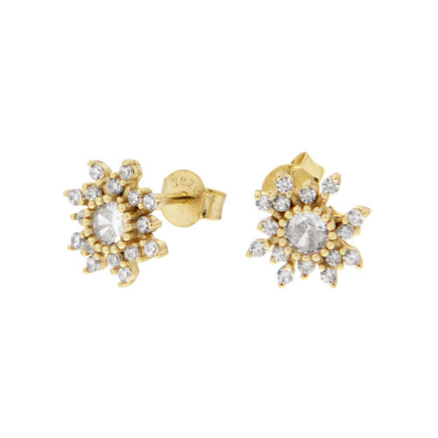 Forgylt sølv øredobber rosett 10mm med Cubic Zirconia