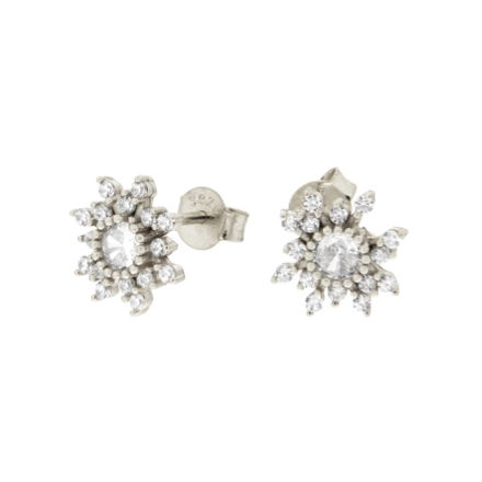 Rhodinert sølv øredobber rosett 10mm med Cubic Zirconia