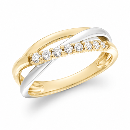 Gull ring tofarget med 8 diamanter tot 0,18ct W/SI3