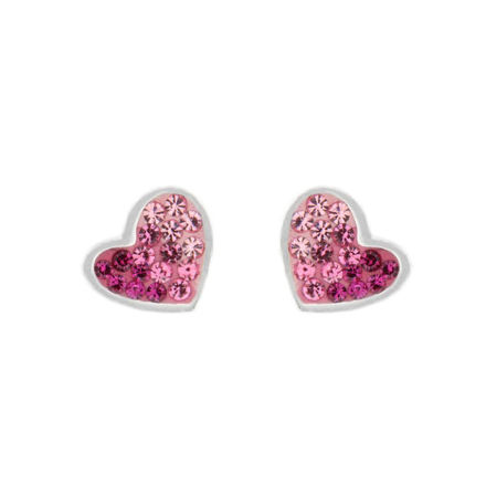 Ørepynt sølv hjerte med rosa zirconer 8.5x10mm