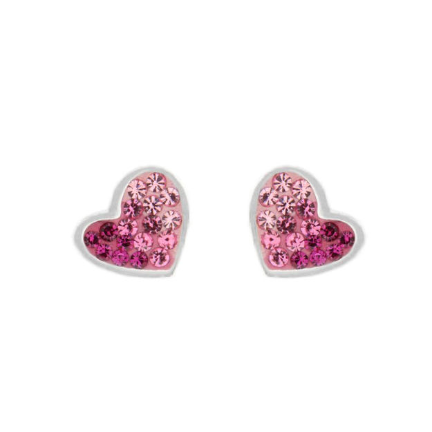 Ørepynt sølv hjerte med rosa zirconer 8.5x10mm