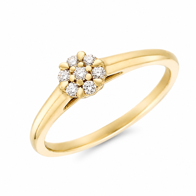 Gull ring rosett diamanter 0,10ct W/P1
