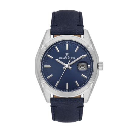 Daniel Klein Premium herreur i stål med blå skive og blå skinn reim 5 ATM  42mm