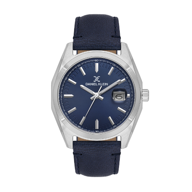 Daniel Klein Premium herreur i stål med blå skive og blå skinn reim 5 ATM  42mm